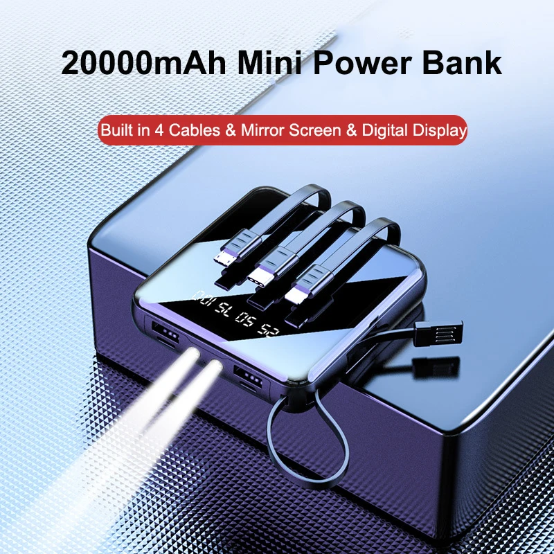 20000mAh Mini Power Bank Built in Cable Portable Charger LED Mirror Powerbank for iPhone Samsung Huawei Xiaomi External Battery
20000mAh Mini Power Bank Built in Cable Portable Charger LED Mirror Powerbank for iPhone Samsung Huawei Xiaomi External Battery