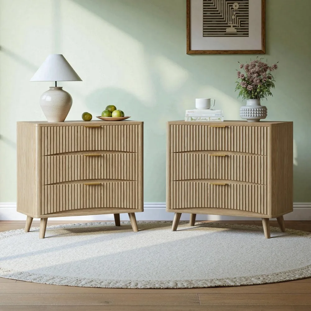 31.5“W Oversized Large Fluted Nightstands Set of 2, 3 Drawer Light Wood Night Stand Bedside Table, Mid Century Modern
31.5“W Oversized Large Fluted Nightstands Set of 2, 3 Drawer Light Wood Night Stand Bedside Table, Mid Century Modern