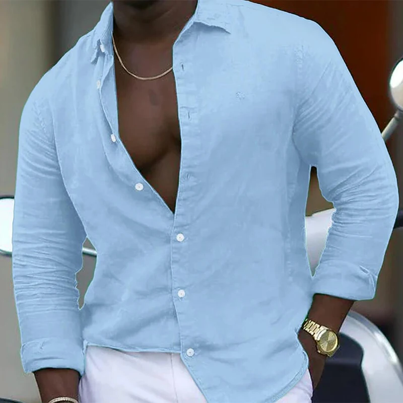 Fashion Solid Color Mens Shirt Cotton Linen Loose Buttoned Turn-down Collar Long Sleeve Beach Style Shirts Clothing Men Cardigan
Fashion Solid Color Mens Shirt Cotton Linen Loose Buttoned Turn-down Collar Long Sleeve Beach Style Shirts Clothing Men Cardigan