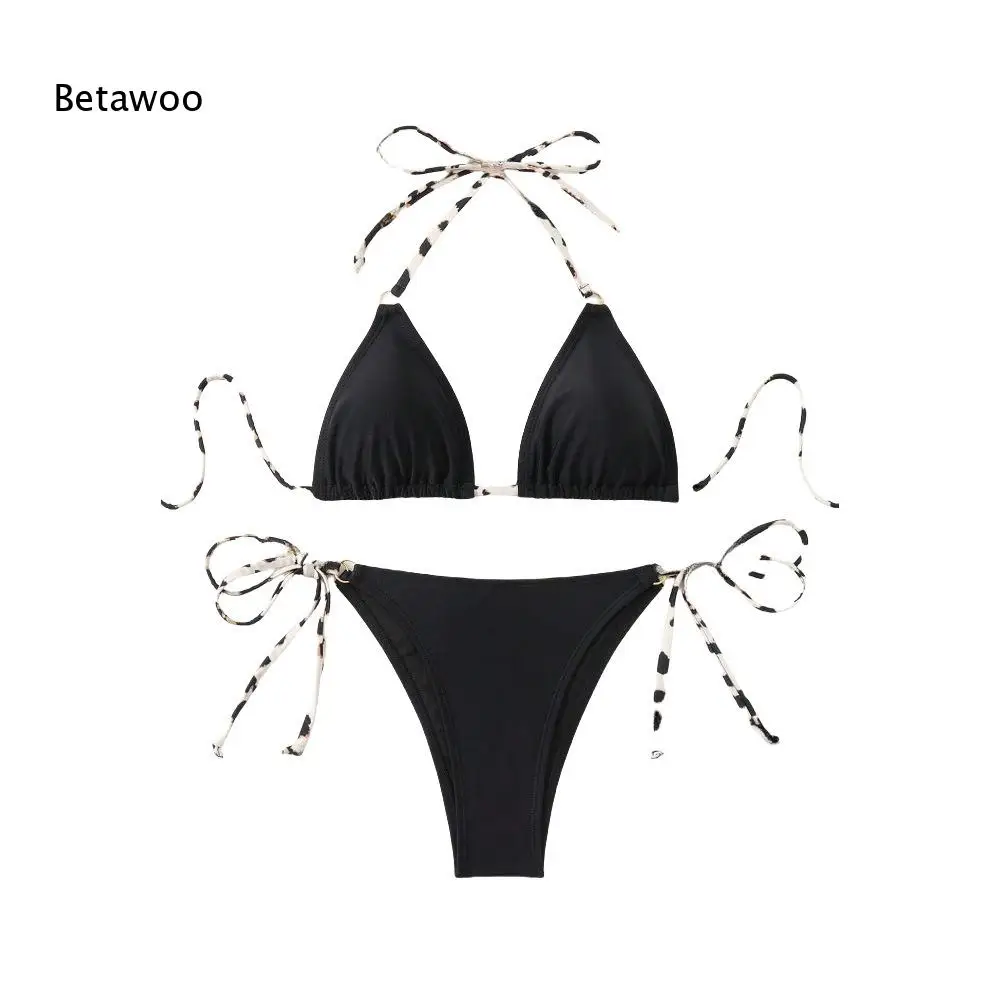 Women's Triangle Bikini Set with Floral Print Straps, Halter Top & Side Tie Bottom Two-Piece Swimsuit
Women's Triangle Bikini Set with Floral Print Straps, Halter Top & Side Tie Bottom Two-Piece Swimsuit