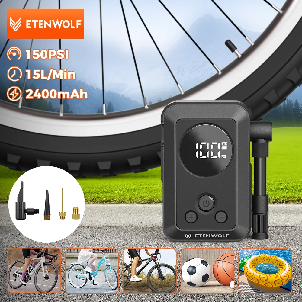 ETENWOLF S0 Mini Portable Electric Bike Tire Pump Cordless Inflator with Screen 150PSI Max Pressure 2400mAh Battery
ETENWOLF S0 Mini Portable Electric Bike Tire Pump Cordless Inflator with Screen 150PSI Max Pressure 2400mAh Battery