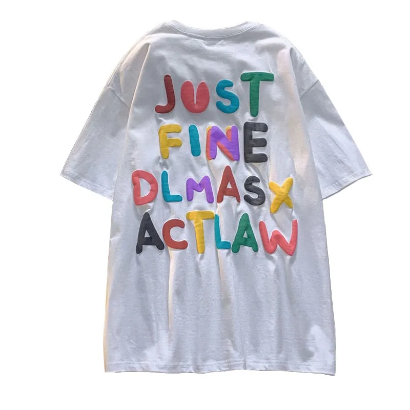 American Style Summer Oversized Women T Shirt Colorful Embossing Harajuku Letter Just Fine Tees Girl Fashion Loose Tops Female
American Style Summer Oversized Women T Shirt Colorful Embossing Harajuku Letter Just Fine Tees Girl Fashion Loose Tops Female