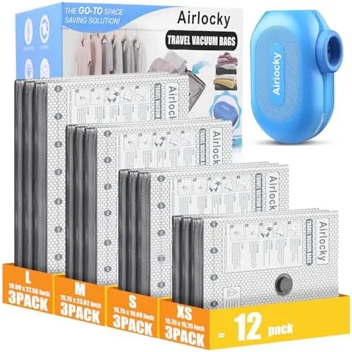 Вакуумные пакеты для хранения в путешествиях, 12 штук, с электрическим насосом – экономия 80% пространства для багажа и одежды
Вакуумные пакеты для хранения в путешествиях, 12 штук, с электрическим насосом – экономия 80% пространства для багажа и одежды