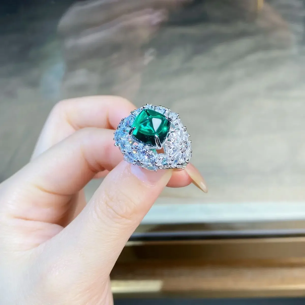 PT950 Platinum Sugar Tower Ring for Women - Emerald Cut Candy Color Cushion Set Ring
PT950 Platinum Sugar Tower Ring for Women - Emerald Cut Candy Color Cushion Set Ring