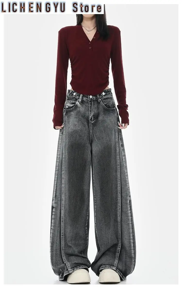 Women Black Gray Gradient Curved Design Jeans Vintage Streetwear Baggy Pant Female Casual High Waisted Straight Denim Trousers
Women Black Gray Gradient Curved Design Jeans Vintage Streetwear Baggy Pant Female Casual High Waisted Straight Denim Trousers