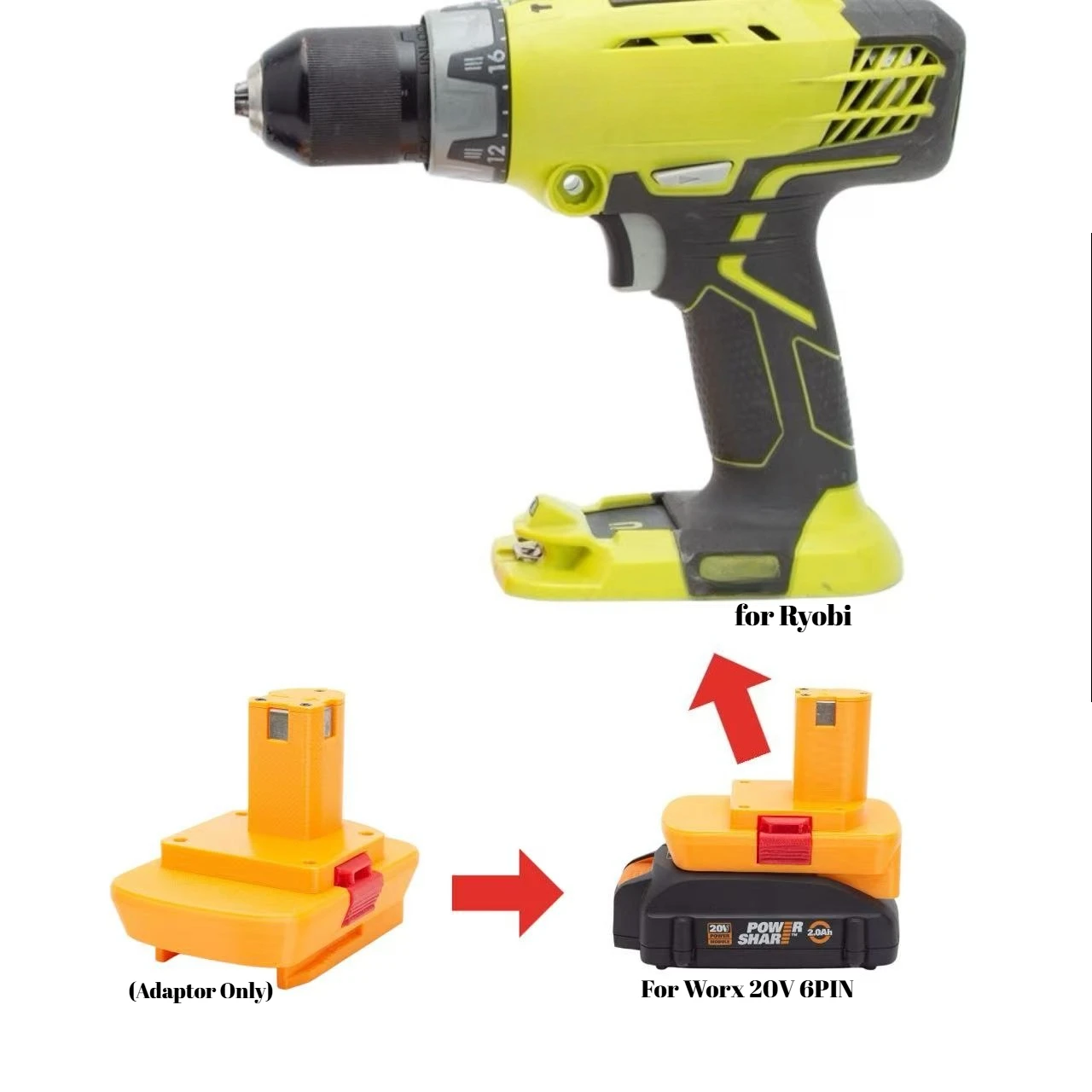 Batteries Converter Adapter For Worx 20V 6PIN Lithium Ion To Ryobi One 18v Power Tool (Battery Tools Are Not Included)
Batteries Converter Adapter For Worx 20V 6PIN Lithium Ion To Ryobi One 18v Power Tool (Battery Tools Are Not Included)