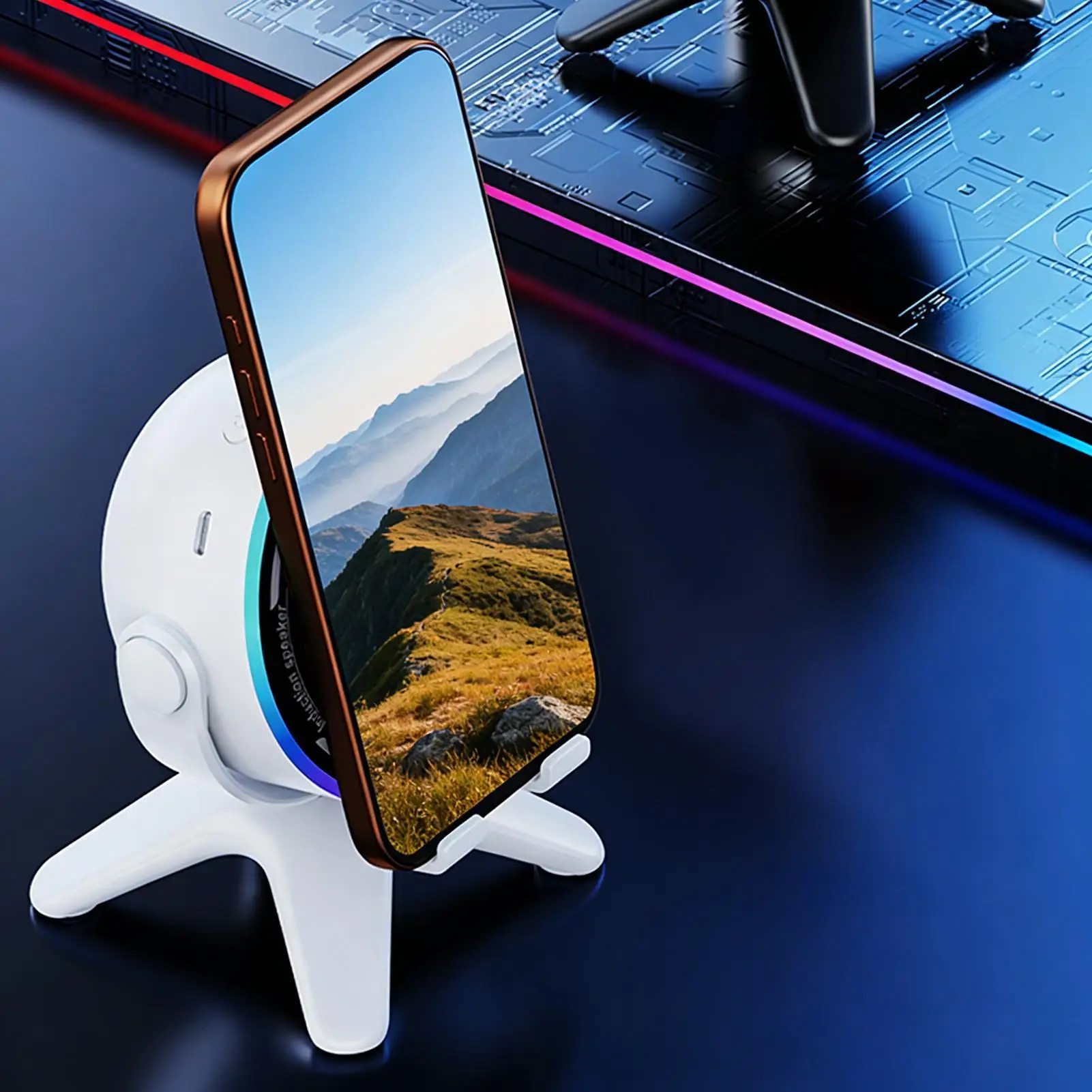 Индукционный динамик с подставкой для телефона, портативное устройство для воспроизведения музыки, беспроводной динамик RGB для дома, путешествий, спальни, гостиной, кабинета
Индукционный динамик с подставкой для телефона, портативное устройство для воспроизведения музыки, беспроводной динамик RGB для дома, путешествий, спальни, гостиной, кабинета