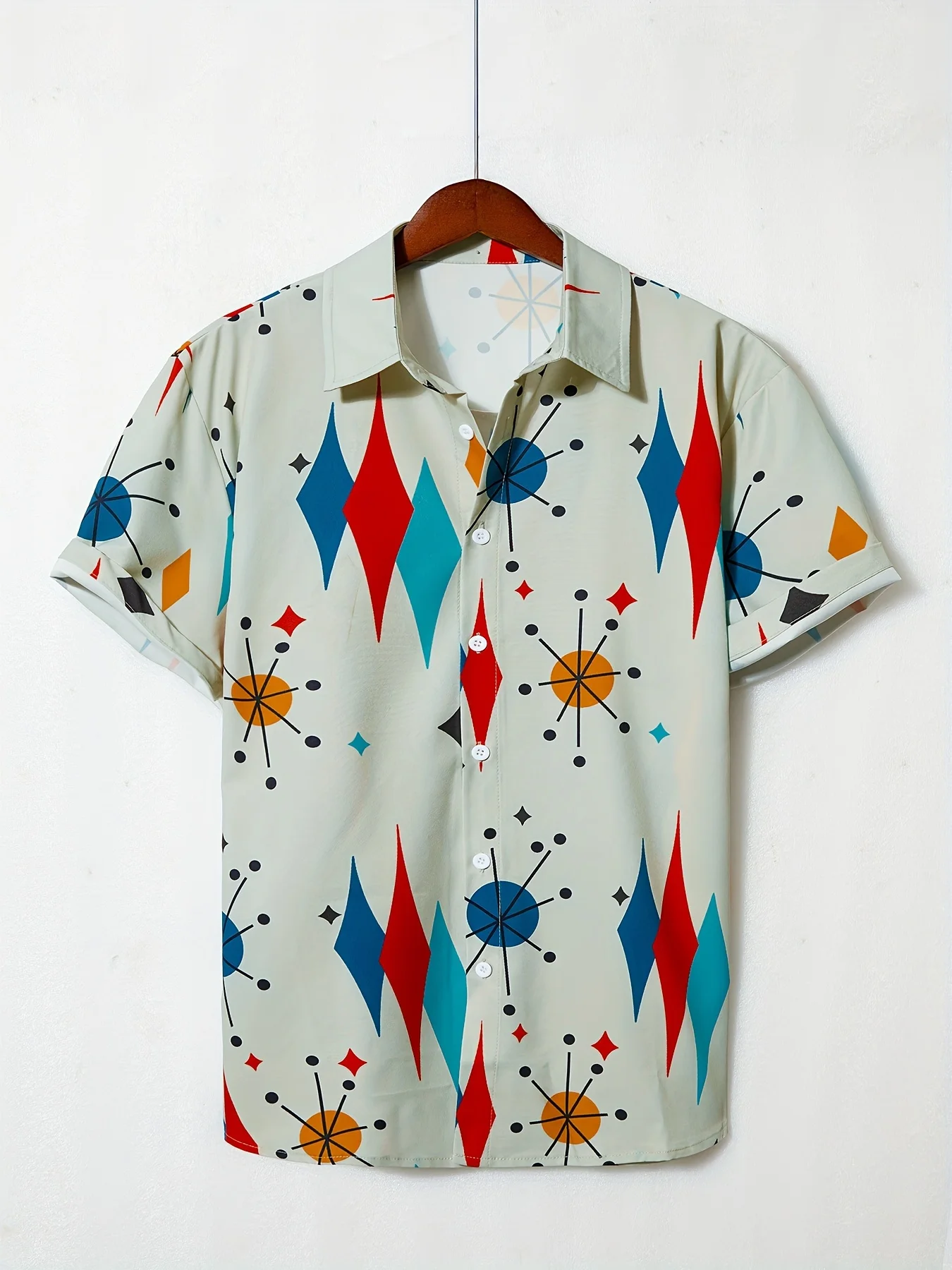 Color-blocked geometric star print 3D print men's summer shirt, beach vacation casual loose short-sleeved cardigan, Aloha shirt
Color-blocked geometric star print 3D print men's summer shirt, beach vacation casual loose short-sleeved cardigan, Aloha shirt