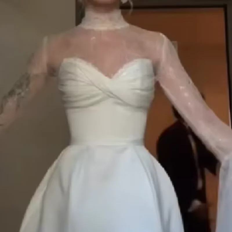 White High Neck Sheer Lace Flare Sleeve Sweetheart Satin Short A-Line Dress Wedding Guest Birthday Prom Photoshoot Vestidos
White High Neck Sheer Lace Flare Sleeve Sweetheart Satin Short A-Line Dress Wedding Guest Birthday Prom Photoshoot Vestidos