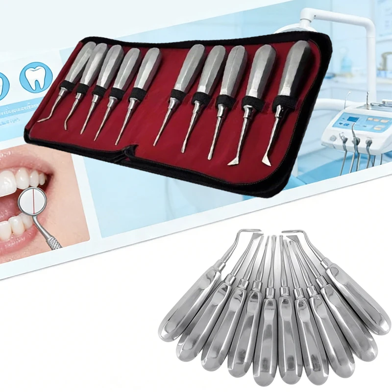 Набор из 10 стоматологических элеваторов из нержавеющей стали: прямые/изогнутые инструменты для удаления зубов, хирургические инструменты для стоматологов
Набор из 10 стоматологических элеваторов из нержавеющей стали: прямые/изогнутые инструменты для удаления зубов, хирургические инструменты для стоматологов