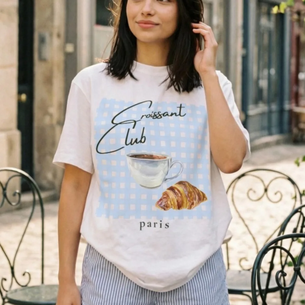Croissant Club Shirt Paris Cafe Graphic Tees Y2k Top Graphic T Shirts Ropa De Mujer Kawaii Camisetas Women Clothes
Croissant Club Shirt Paris Cafe Graphic Tees Y2k Top Graphic T Shirts Ropa De Mujer Kawaii Camisetas Women Clothes