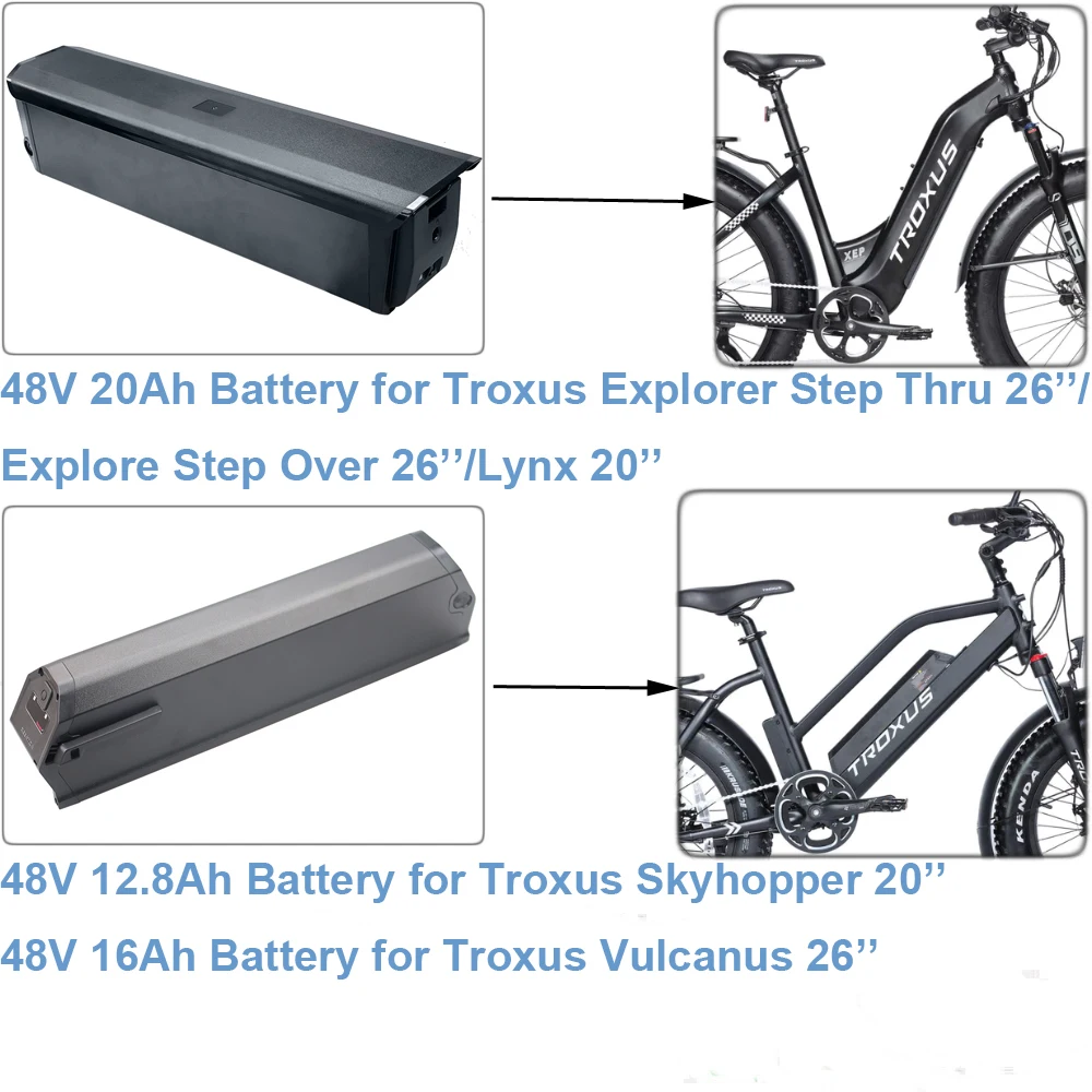 E-Bike Battery 48V 12.8Ah 16Ah 20Ah Electric Bike Battery for Troxus Step Thru Over Vulcanus 26'' Lynx Skyhopper 20'' Bicycle
E-Bike Battery 48V 12.8Ah 16Ah 20Ah Electric Bike Battery for Troxus Step Thru Over Vulcanus 26'' Lynx Skyhopper 20'' Bicycle