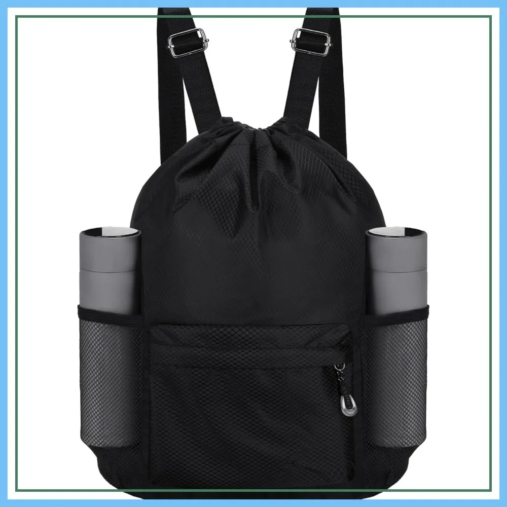 Waterproof Drawstring Bag, Lightweight String Backpack with Water Bottle Holder and Pockets for Gym Sports, Black
Waterproof Drawstring Bag, Lightweight String Backpack with Water Bottle Holder and Pockets for Gym Sports, Black