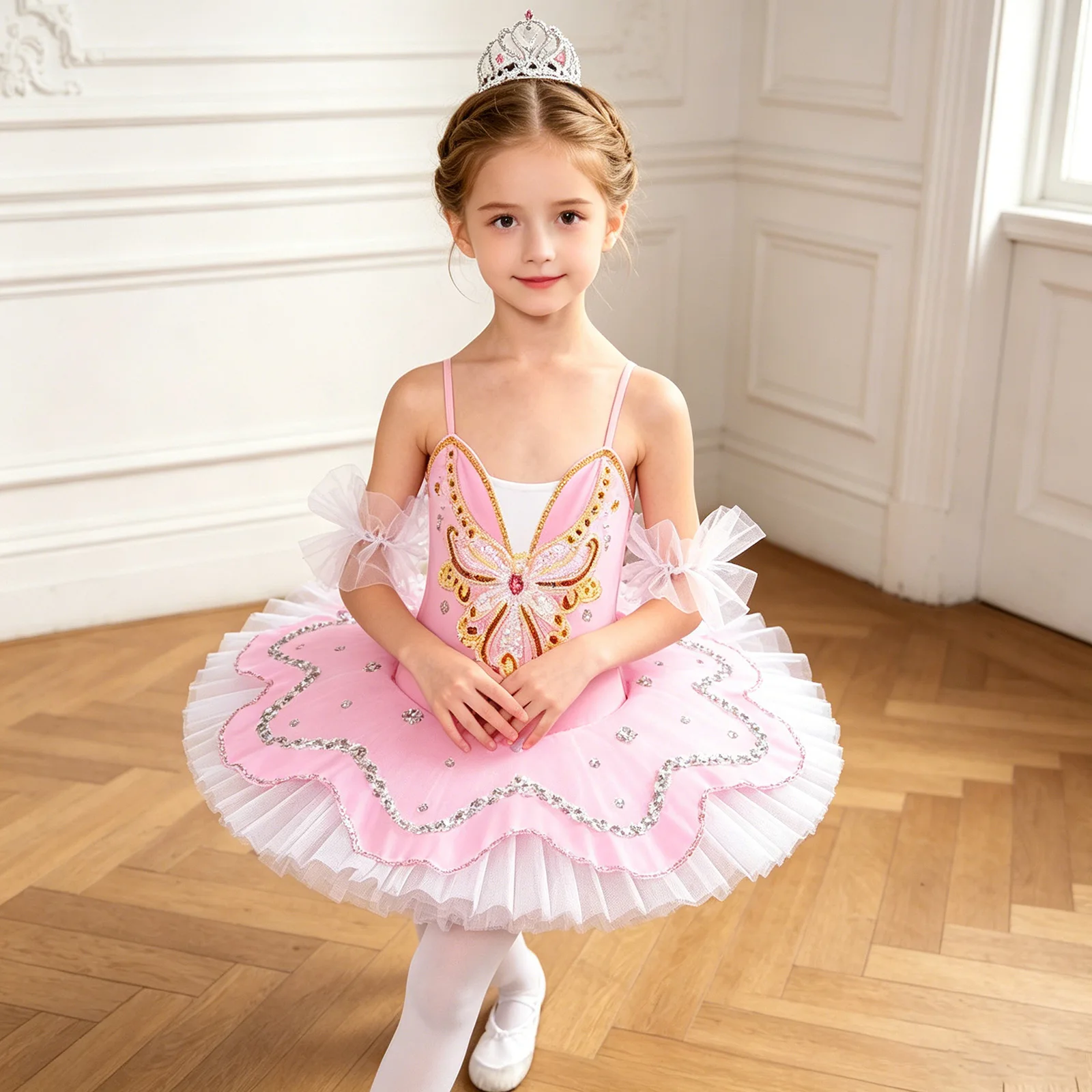Kids Girls Ballet Lyrical Dance Practice Performance Costume Bowknot Butterfly Pattern Layered Tulle Tutu Dress with Cuffs
Kids Girls Ballet Lyrical Dance Practice Performance Costume Bowknot Butterfly Pattern Layered Tulle Tutu Dress with Cuffs