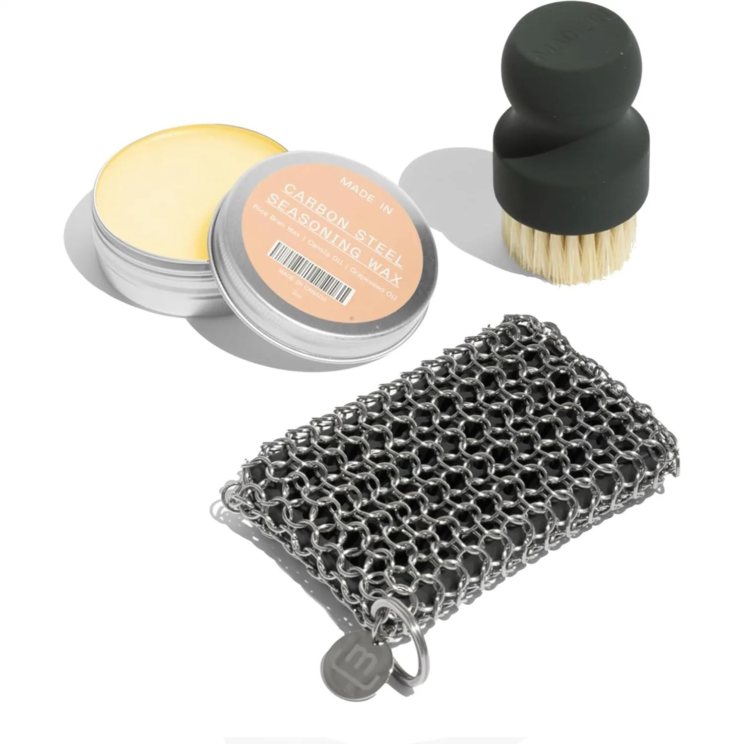 Carbon Steel Cleaning Kit 3-Piece: Chain Mail Scrubber, Wooden Brush, Seasoning Wax for Cookware Maintenance
Carbon Steel Cleaning Kit 3-Piece: Chain Mail Scrubber, Wooden Brush, Seasoning Wax for Cookware Maintenance
