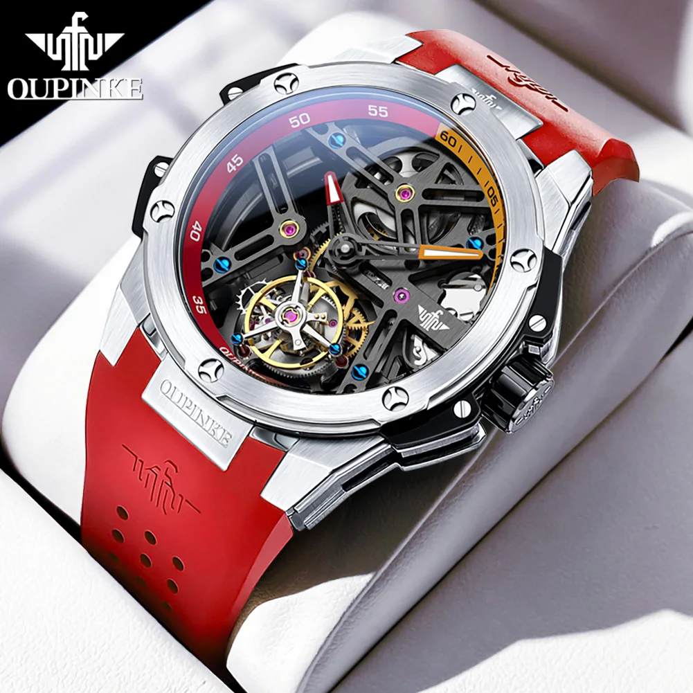 OUPINKE New Tourbillon Men's Watches Automatic Mechanical Watch Hollow Transparent Dial Waterproof Original Brand Wristwatch
OUPINKE New Tourbillon Men's Watches Automatic Mechanical Watch Hollow Transparent Dial Waterproof Original Brand Wristwatch