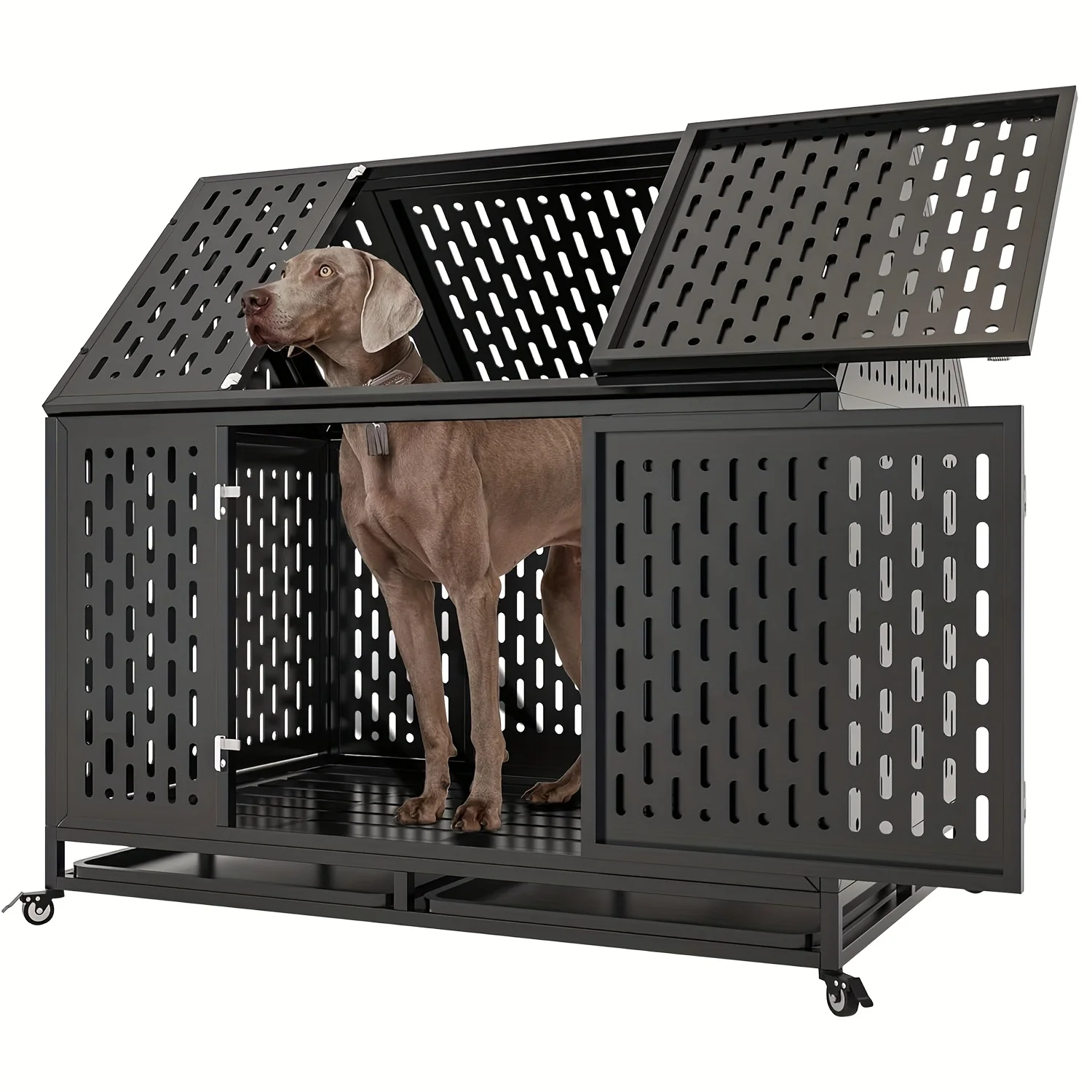Heavy-Duty 45" Metal Dog Crate with Locking Latch - Spacious XL Kennel for Large & High Anxiety Dogs, Ventilated & Secure, with
Heavy-Duty 45" Metal Dog Crate with Locking Latch - Spacious XL Kennel for Large & High Anxiety Dogs, Ventilated & Secure, with