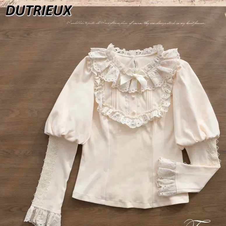 Lolita Autumn Winter Velvet Warm Inner Shirt Round Neck Ruffle Edge Long Sleeve Elegant Sweet Cute Girls Solid Color Slim Top
Lolita Autumn Winter Velvet Warm Inner Shirt Round Neck Ruffle Edge Long Sleeve Elegant Sweet Cute Girls Solid Color Slim Top