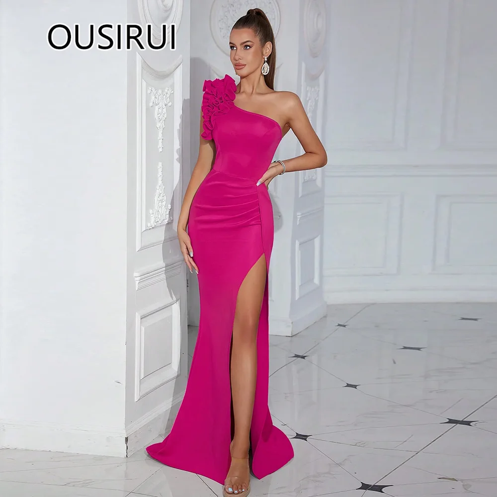 One Shoulder Saint Modest Sexy Mermaid Evening Party Dress Backless Side Slit Trian Prom Party Gown with Ruffles Custom Made
One Shoulder Saint Modest Sexy Mermaid Evening Party Dress Backless Side Slit Trian Prom Party Gown with Ruffles Custom Made