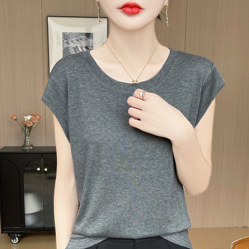 Summer New Women's T-shirt Casual Lyocell Knitted Sweater Short Sleeve Solid Color O-neck Top Women's Loose Soft Pullover
Summer New Women's T-shirt Casual Lyocell Knitted Sweater Short Sleeve Solid Color O-neck Top Women's Loose Soft Pullover