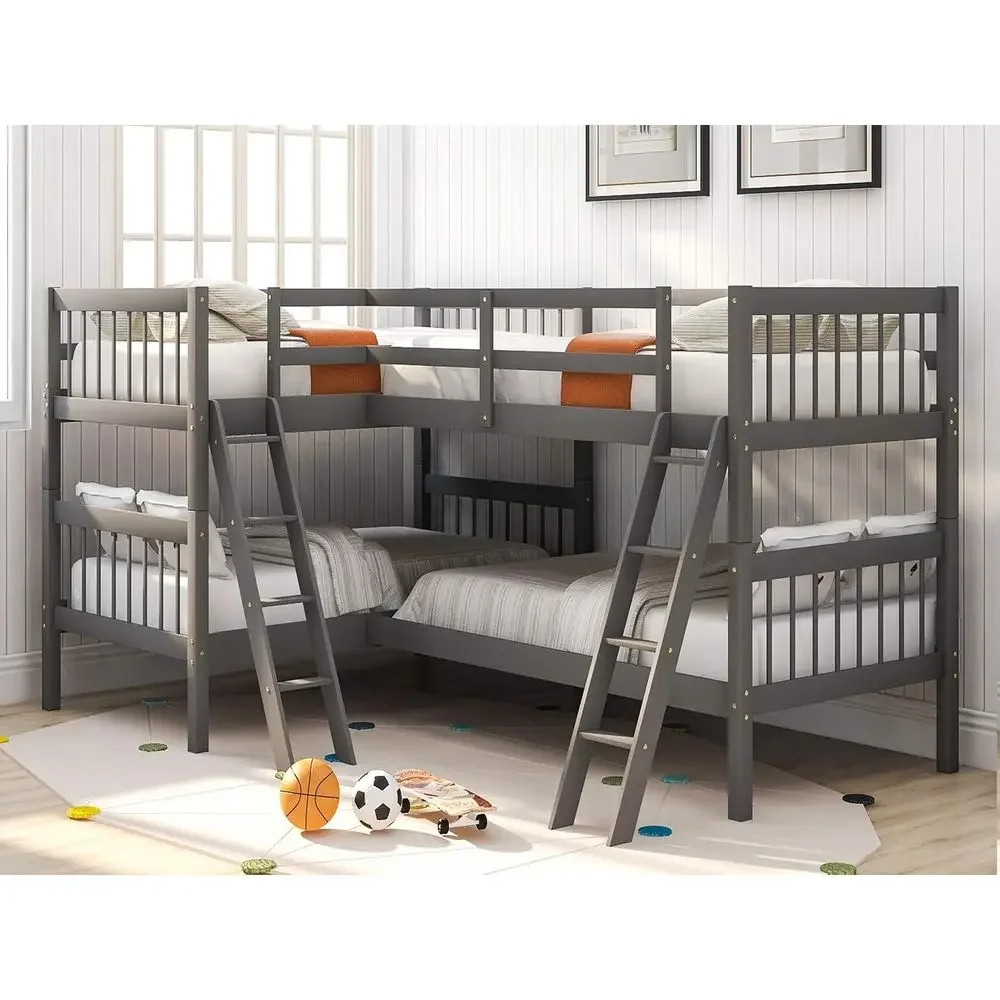 Gray Twin Over Twin L-Shape Quad Bunk Bed with Ladders, Guardrails, and Storage Space
Gray Twin Over Twin L-Shape Quad Bunk Bed with Ladders, Guardrails, and Storage Space