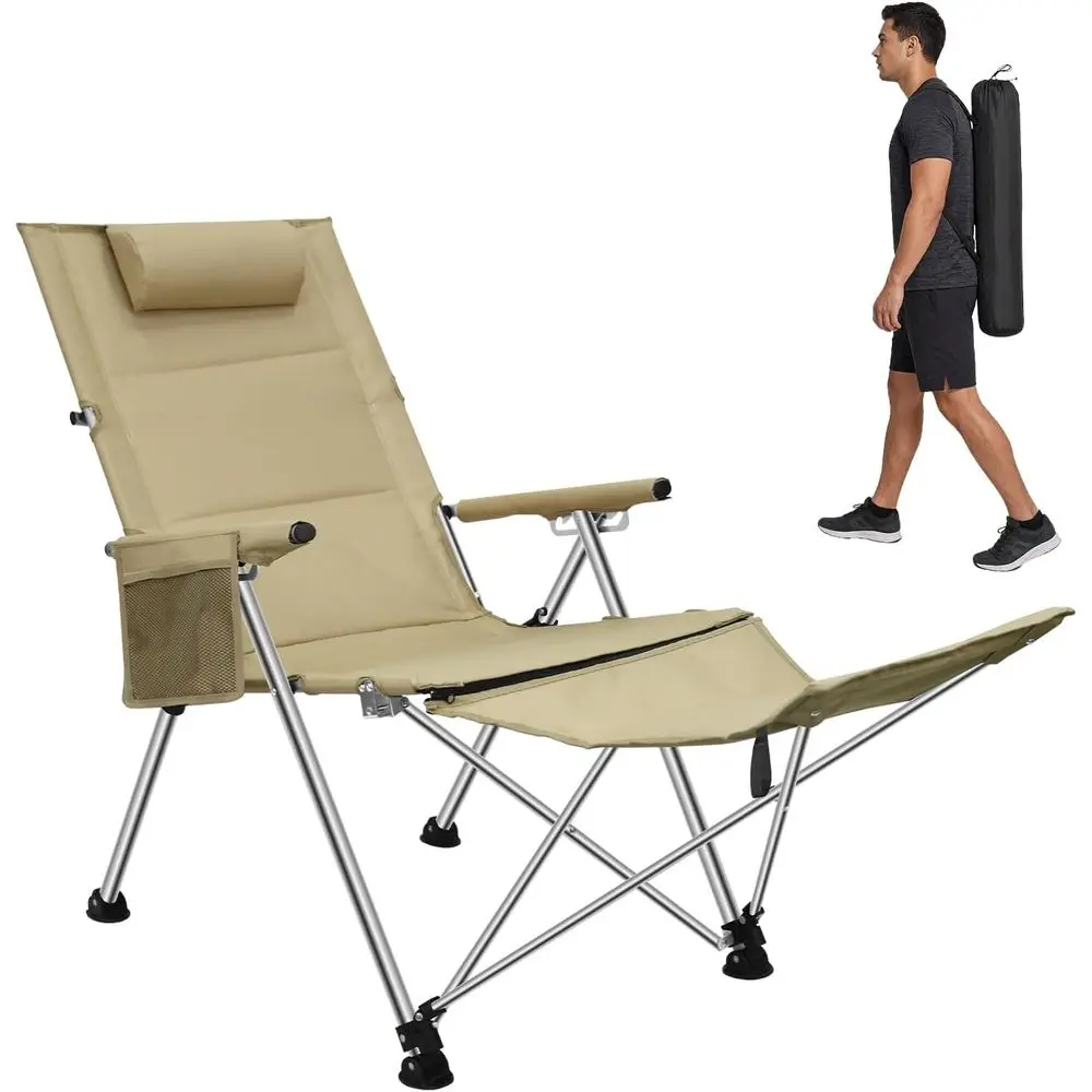 Reclining Camping Chair with oot Rest,5-Position Adjustable Camping Lounge Chair,olding Beach Chair with Carry Bag,Supports 330
Reclining Camping Chair with oot Rest,5-Position Adjustable Camping Lounge Chair,olding Beach Chair with Carry Bag,Supports 330