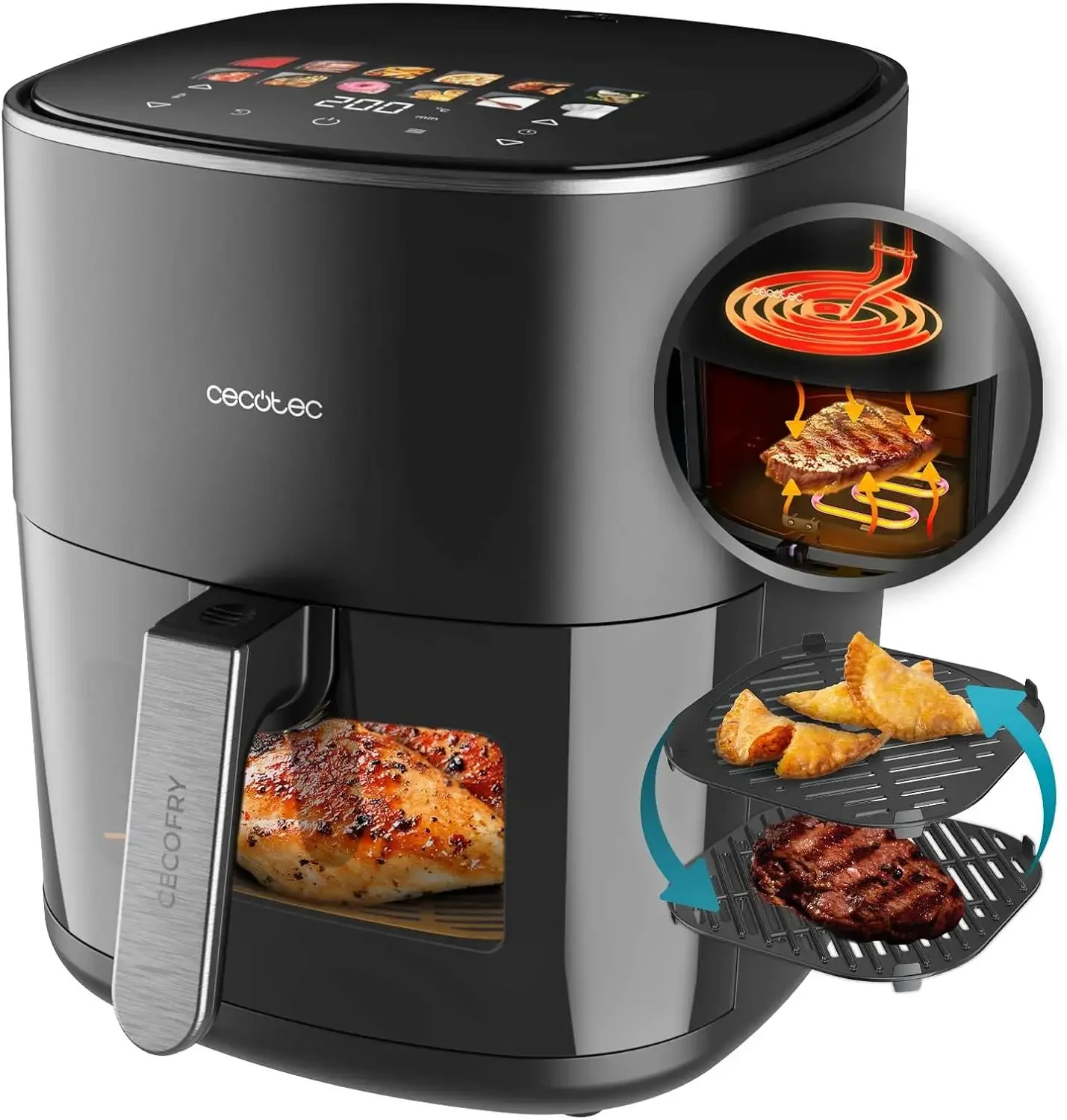 Freidora de Aire sin Aceite de 6,5L con Doble Resistencia, Plancha, Grill, Freidora de Aire Cecofry&Grill Duoheat 6500. 2200W
Freidora de Aire sin Aceite de 6,5L con Doble Resistencia, Plancha, Grill, Freidora de Aire Cecofry&Grill Duoheat 6500. 2200W