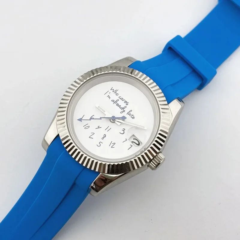 "who cares" date just watch Light blue rubber strap 36mm 39mm sapphire glass suitable for NH35 movement transparent back cover
"who cares" date just watch Light blue rubber strap 36mm 39mm sapphire glass suitable for NH35 movement transparent back cover