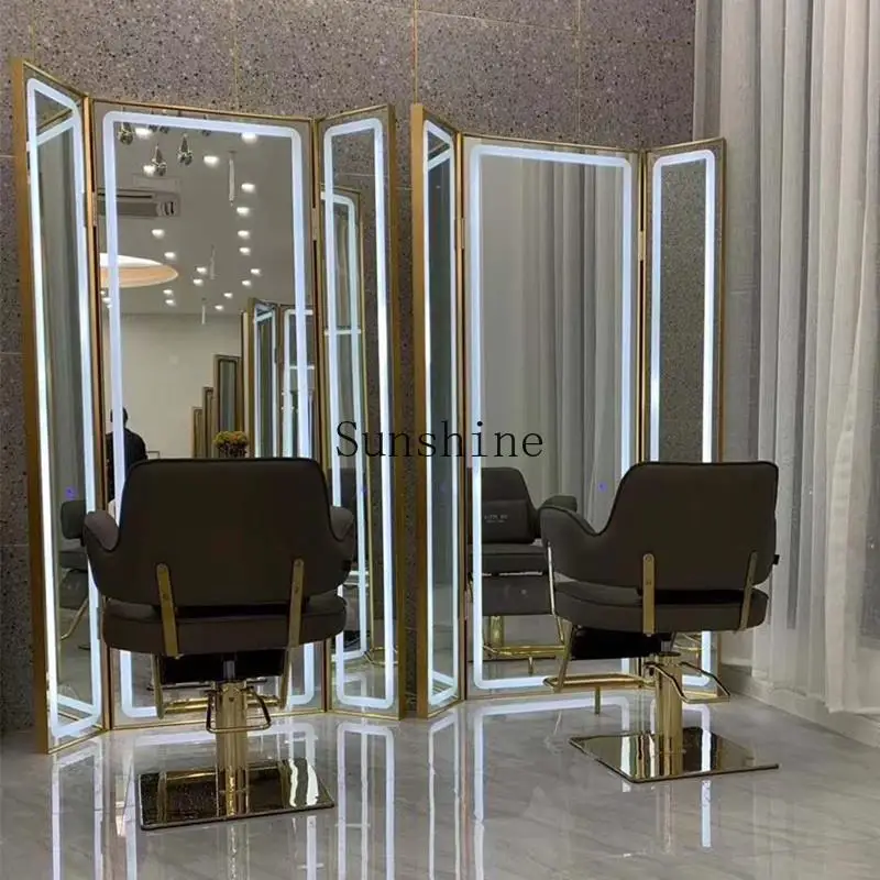 Simple barber shop mirror table with light single-sided mirror for hair salon
Simple barber shop mirror table with light single-sided mirror for hair salon