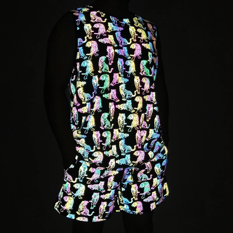 Summer Men Tracksuit Sets Tiger Print Reflective Tank Top Elasticity Breathable Joggers Sleeveless TShirt Sportswear Shorts 
Summer Men Tracksuit Sets Tiger Print Reflective Tank Top Elasticity Breathable Joggers Sleeveless TShirt Sportswear Shorts