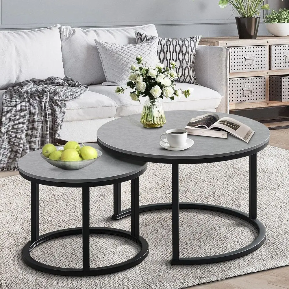 Elegant 27.5 Grey Round Nesting Coffee Table Set for Living Room or Bedroom with Wood Grain Tops
Elegant 27.5 Grey Round Nesting Coffee Table Set for Living Room or Bedroom with Wood Grain Tops