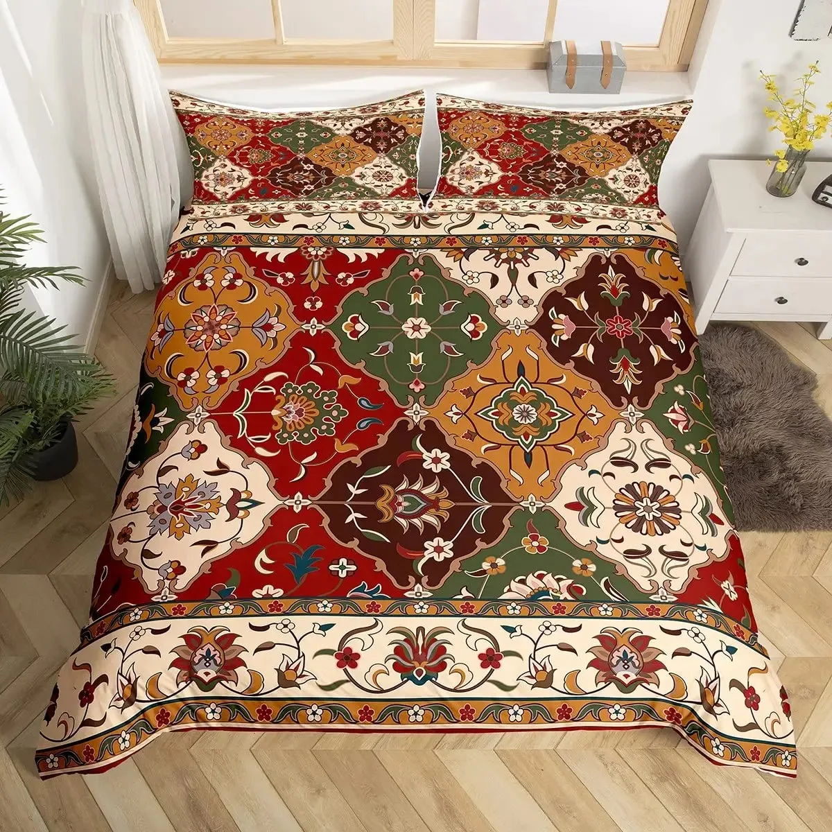 Tribal Floral Duvet Cover Set Bohemian Geometric Flowers Bedding Set Mysterious Indian Abstract Grid Quilt Cover Twin King Size
Tribal Floral Duvet Cover Set Bohemian Geometric Flowers Bedding Set Mysterious Indian Abstract Grid Quilt Cover Twin King Size