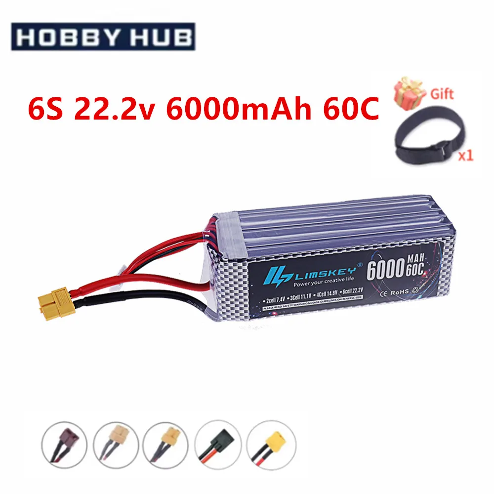 6000mAh 6S 22.2V 60C RC Lipo Battery Rechargeable Battery for RC Car FPV Drone Desert Truck RC Racing Hobby Parts XT60 T XT90
6000mAh 6S 22.2V 60C RC Lipo Battery Rechargeable Battery for RC Car FPV Drone Desert Truck RC Racing Hobby Parts XT60 T XT90