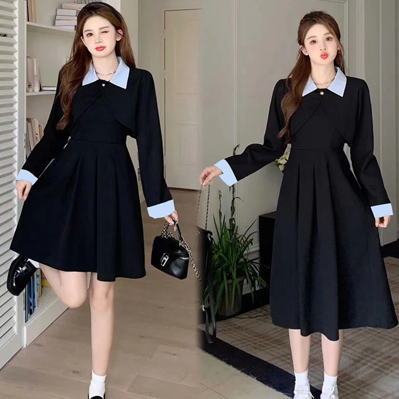 korean autumn Coat+Tank Tops Dress Two Piece Set Fashion A-Line Single Breasted black Casual Dresses vintage Solid Maxi Dresses
korean autumn Coat+Tank Tops Dress Two Piece Set Fashion A-Line Single Breasted black Casual Dresses vintage Solid Maxi Dresses