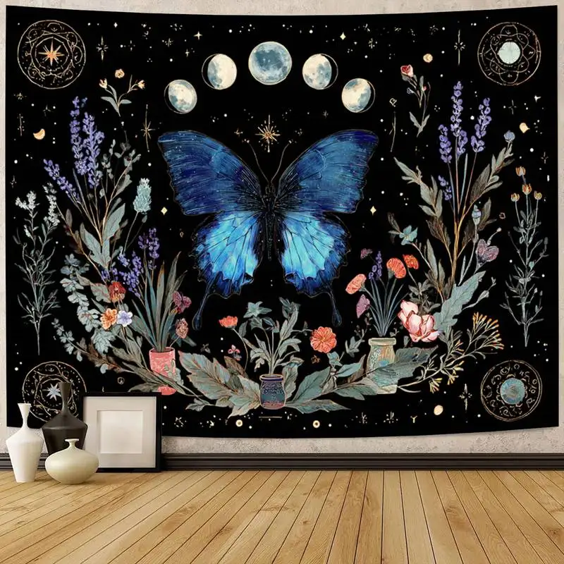 Celestial Blue Butterfly & Moon Phase Tapestry - Boho Witchy Floral Wall Hanging for Room Decor
Celestial Blue Butterfly & Moon Phase Tapestry - Boho Witchy Floral Wall Hanging for Room Decor