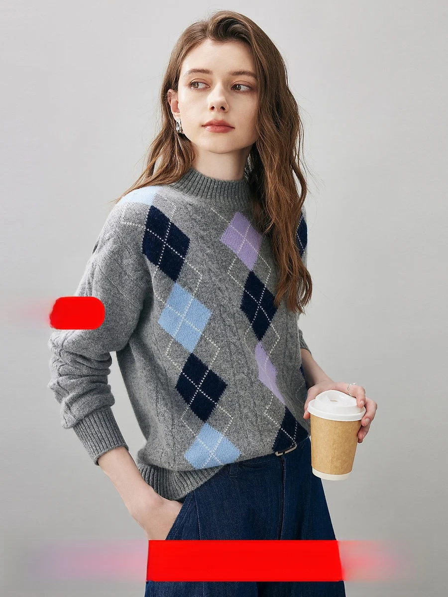 Cboca вязаный свитер из чистой шерсти, женский базовый слой, зимний клетчатый вязаный топ для колледжа, повседневный прямой крой, длинный све
Cboca вязаный свитер из чистой шерсти, женский базовый слой, зимний клетчатый вязаный топ для колледжа, повседневный прямой крой, длинный све