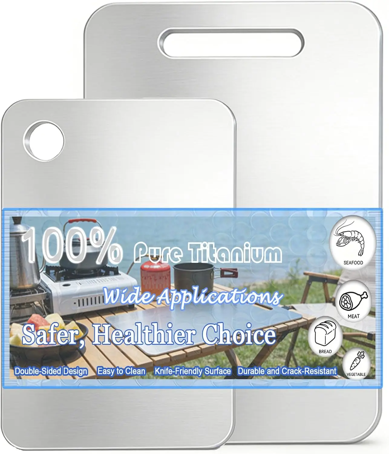 100% Pure Titanium Cutting Board Set of 2, Double-Sided, Dishwasher Safe for Kitchen, Meat, Fruit & Cheese
100% Pure Titanium Cutting Board Set of 2, Double-Sided, Dishwasher Safe for Kitchen, Meat, Fruit & Cheese