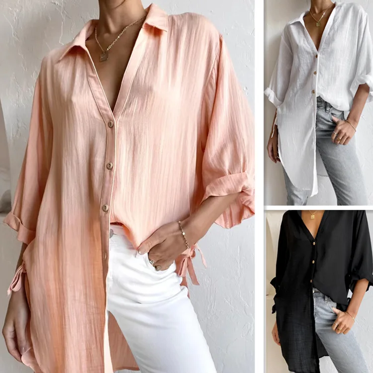 Elegant New Women's Lapel Mid-length Shirts Summer Casual Solid Color Side Lace-up Buttons Cardigan Fashion Cotton Linen Blouses
Elegant New Women's Lapel Mid-length Shirts Summer Casual Solid Color Side Lace-up Buttons Cardigan Fashion Cotton Linen Blouses