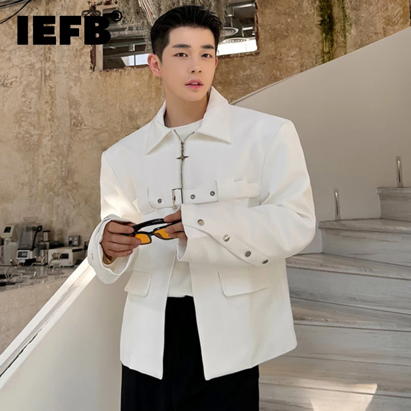 IEFB Male Jackets Personalized Metal Buckle Short Zipper Design Turn-down Pockets Solid Color Men's Coat Spring New Trend 9C4942
IEFB Male Jackets Personalized Metal Buckle Short Zipper Design Turn-down Pockets Solid Color Men's Coat Spring New Trend 9C4942