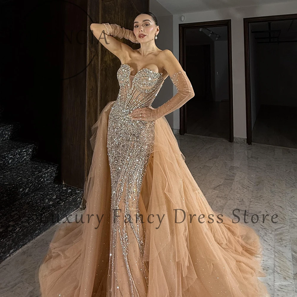 Luxury Shiny Diamond Prom Dresses for Women 2025 V-Neck Mermaid Evening Party Gown Customized Detachable Train robe d'été femme
Luxury Shiny Diamond Prom Dresses for Women 2025 V-Neck Mermaid Evening Party Gown Customized Detachable Train robe d'été femme