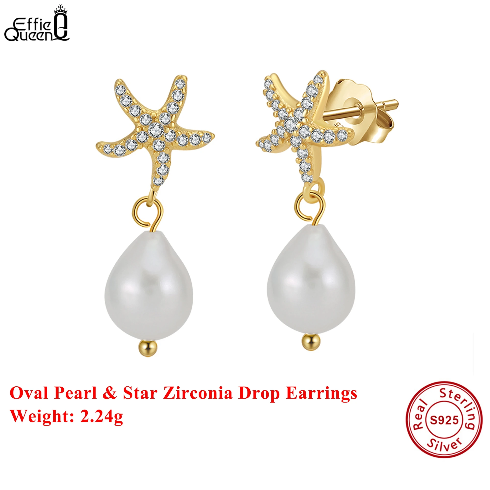 Effie Queen 925 Pure Silver 14k Gold Pear Shaped Pearl Dangle Earrings Plus Star Zirconia Romantic Jewelry for Women Gift GPE119
Effie Queen 925 Pure Silver 14k Gold Pear Shaped Pearl Dangle Earrings Plus Star Zirconia Romantic Jewelry for Women Gift GPE119