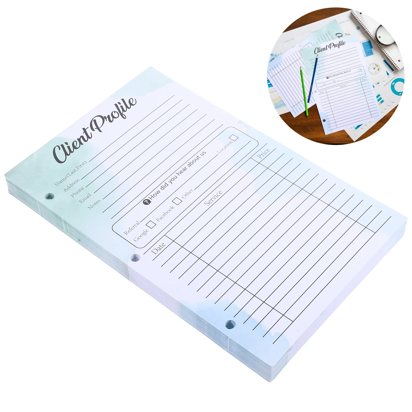 50pcs Client Profile Cards Hole Design For Binder Client Information Sheet Salon Barber Stylist Record Paper Notepad
50pcs Client Profile Cards Hole Design For Binder Client Information Sheet Salon Barber Stylist Record Paper Notepad