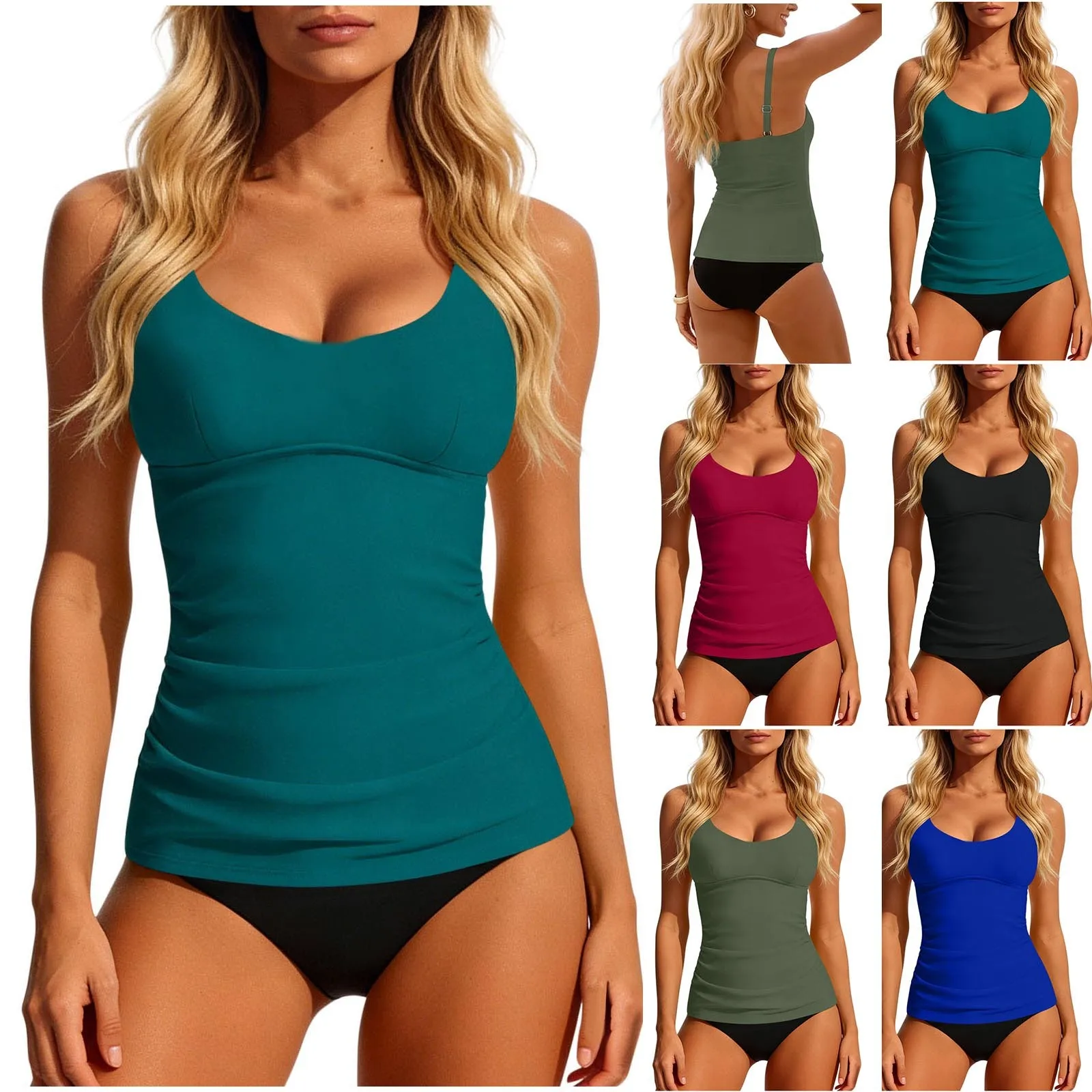 Woman Tankini Tummy Control Scoop Neck Tankini Top Thin Straps Ruched Waist Two Piece Swimsuit High Cut Bottom Teal Swim
Woman Tankini Tummy Control Scoop Neck Tankini Top Thin Straps Ruched Waist Two Piece Swimsuit High Cut Bottom Teal Swim