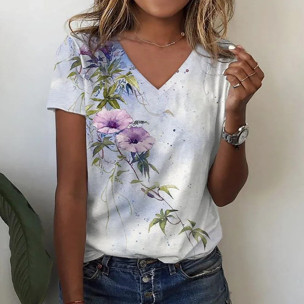 2025 New Women T-Shirt Simple Flower Print Plus Size Tee Summer Women's Clothing Designer Short Sleeve Women V-Neck
2025 New Women T-Shirt Simple Flower Print Plus Size Tee Summer Women's Clothing Designer Short Sleeve Women V-Neck