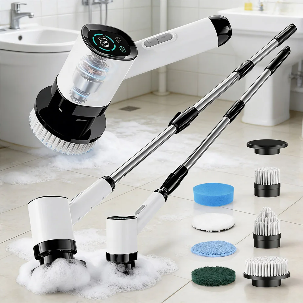 Cordless Electric Spin Scrubber with Dual Speed Settings Adjustable Detachable Handle with 7 Interchangeable Brush Head for Home
Cordless Electric Spin Scrubber with Dual Speed Settings Adjustable Detachable Handle with 7 Interchangeable Brush Head for Home