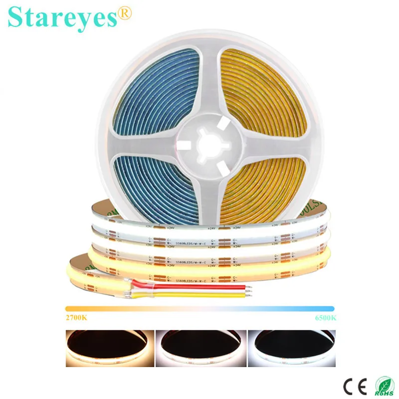 COB CCT LED Strip DC12V 24V 608 LED/m 5m 10m FCOB LED Light Dimmable Dual White Flexible LED Tape High Density Ra90 Linear Rope
COB CCT LED Strip DC12V 24V 608 LED/m 5m 10m FCOB LED Light Dimmable Dual White Flexible LED Tape High Density Ra90 Linear Rope