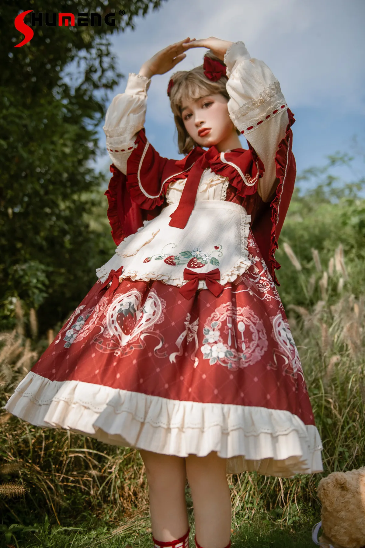 Christmas New Year Red Cape Dress Set Sweet Cute Printed Embroidered High Waist A-line Kawaii Long Sleeve Dress for Women Autumn
Christmas New Year Red Cape Dress Set Sweet Cute Printed Embroidered High Waist A-line Kawaii Long Sleeve Dress for Women Autumn