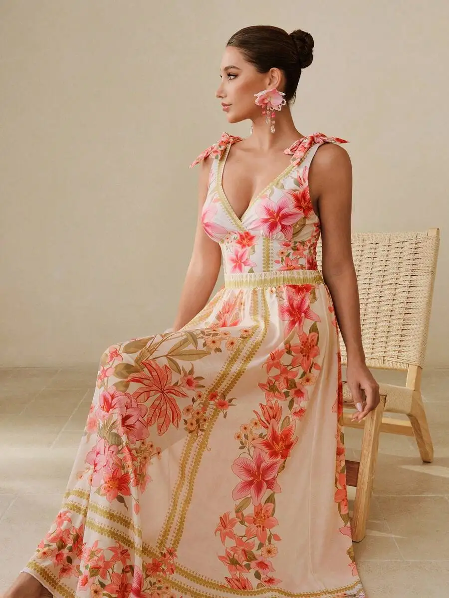 Womens V-Neck Tie-Up Floral Print Two Piece Maxi Dress Summer Outfit
Womens V-Neck Tie-Up Floral Print Two Piece Maxi Dress Summer Outfit
