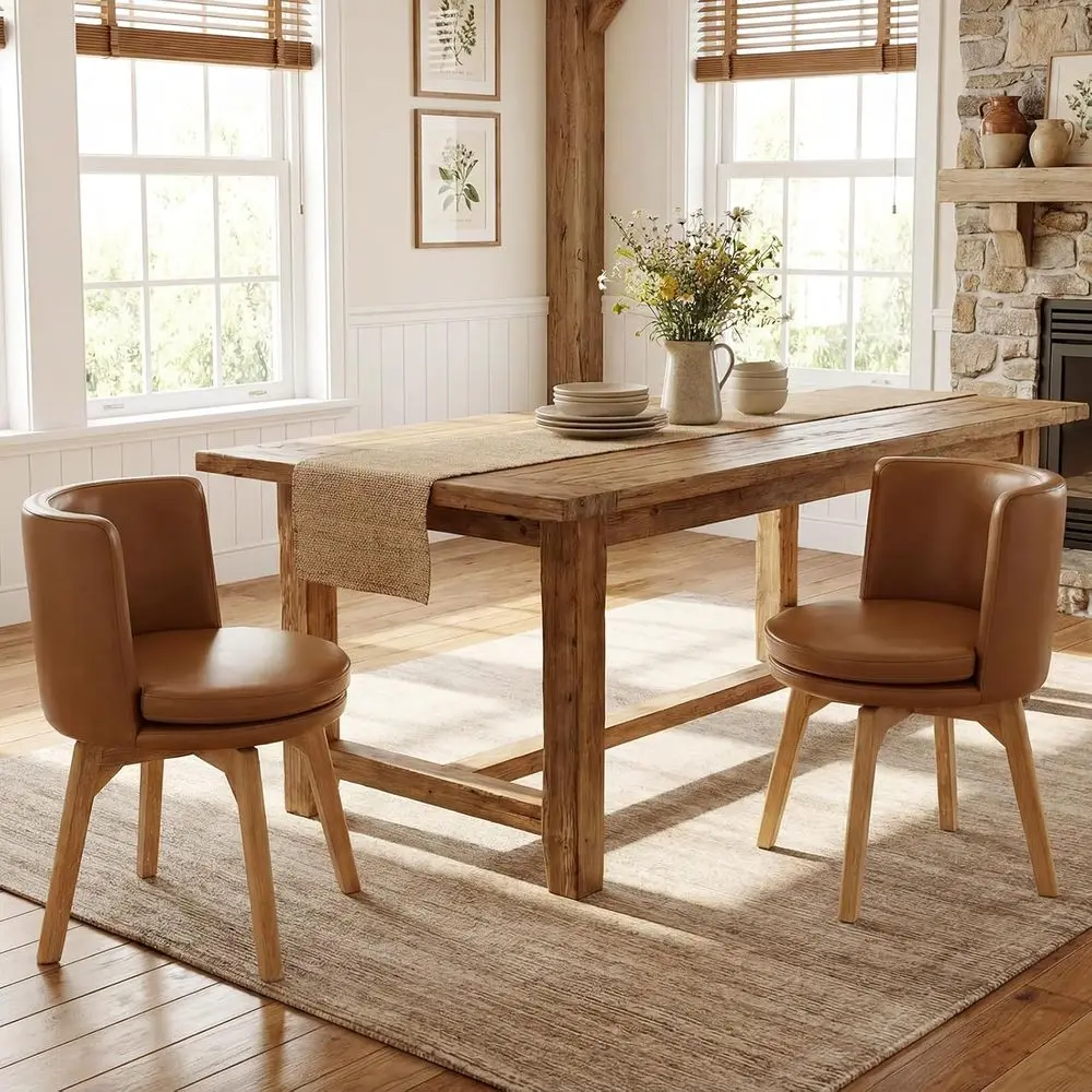 Set of 2 Swivel Dining Chairs, 360° Rotation, Solid Rubber Wood Legs, Upholstered Barrel Back, Suitable for Home/Kitchen - Brown
Set of 2 Swivel Dining Chairs, 360° Rotation, Solid Rubber Wood Legs, Upholstered Barrel Back, Suitable for Home/Kitchen - Brown