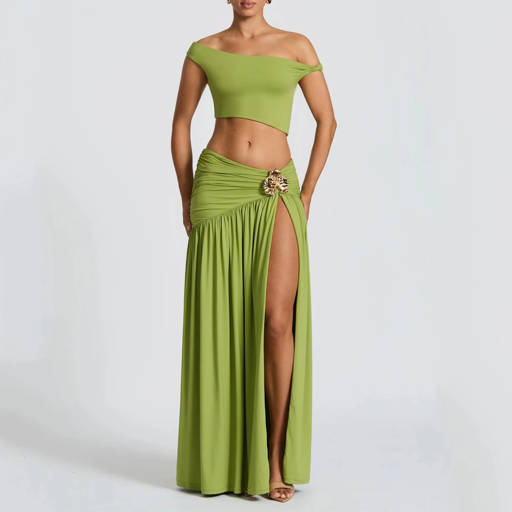 Classic High Split Maxi Skirt Set Fashion Women Summer Off Shoulder Sleeveless Crop Top and Pleated Long Skirt Party Outfit
Classic High Split Maxi Skirt Set Fashion Women Summer Off Shoulder Sleeveless Crop Top and Pleated Long Skirt Party Outfit